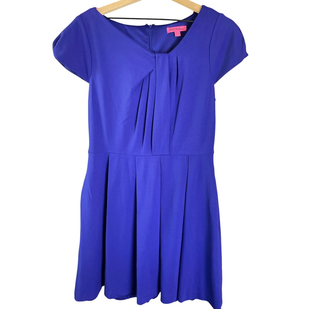 Betsey Johnson Royal Blue Cap Sleeve Pleated‎ Fit Flare Dress Size 12